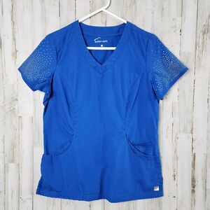 Butter Soft Embellished Scrub Top Blue Size Small